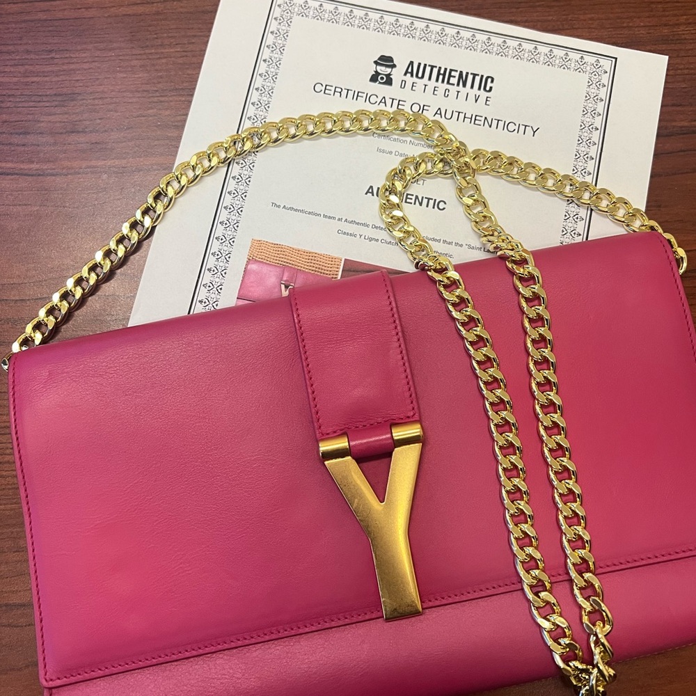 YVES SAINT LAURENT
Pink Calfskin Leather Ligne Y Clutch Bag - Picture 7 of 9
